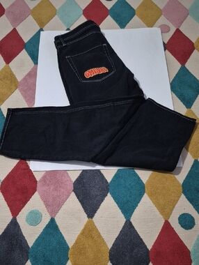 Empyre Loose Fit Embroidered Black Denim Skate Pants